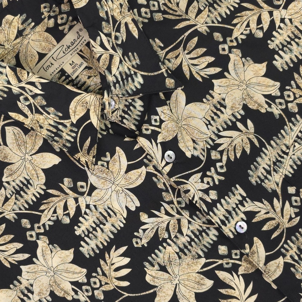 Tori Richard Shirt Mens Medium Black Hawaiian Aloha Cotton Lawn Short Sleeve USA